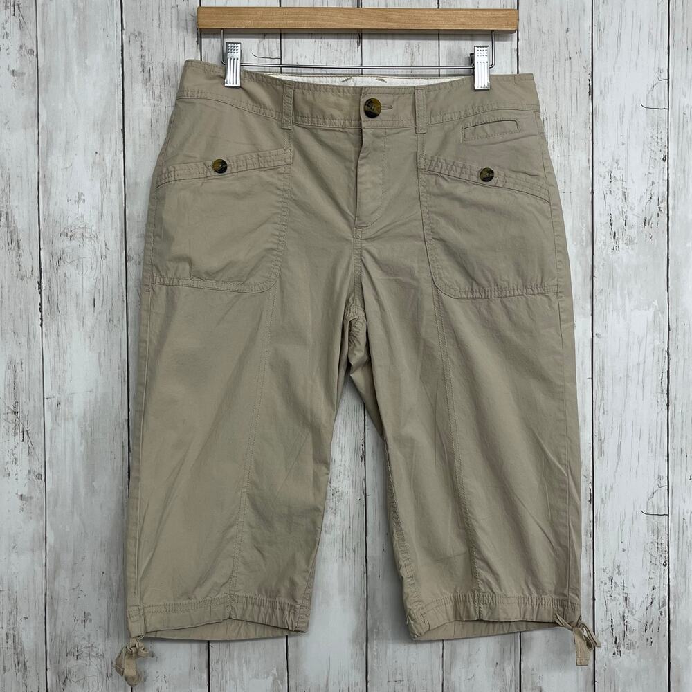 Dockers Women’s 12P Tan Capri Pants Petite Mid Rise Beige Cotton Chinos Neutral